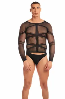 Rene Rofe Cam Boy Two-Piece Set Black - Sheer Long Sleeve & Slip