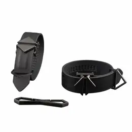 LOCKINK Adjustable Leather Wrist and Ankle Cuffs Set Black 34cm
