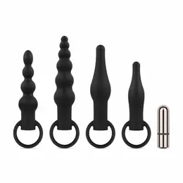 EasyToys silikonski analni set sa vibrirajućim metkićem, crni, 4 veličine