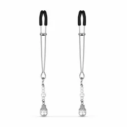 EasyToys Silver Adjustable Nipple Clamps with Decorative Pearls