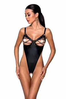 Cottelli Collection Celine crni bodi, veštačka koža i podesive bretele