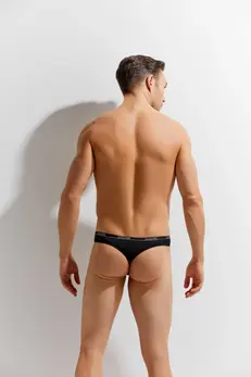 String Second Skin Black - Microfiber Thong with Branded Elastic Band
