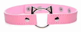 Kinky Kitty Slim Adjustable Choker Pink Vegan Leather Cat Ring