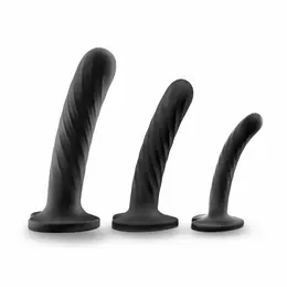 Blush Novelties Temptasia Twist silikonski set od 3 veličine sa vakuum postoljem, ljubičasti