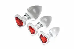 Glas Red Heart Gem Glass Plug Set - 3 Sizes, Decorative Base