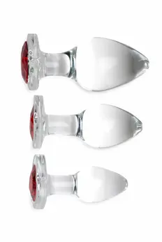 Glas Red Heart Gem Glass Plug Set - 3 Sizes, Decorative Base