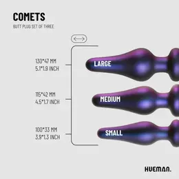 Hueman Comets set silikonskih analnih plagova za trening 3 veličine crni