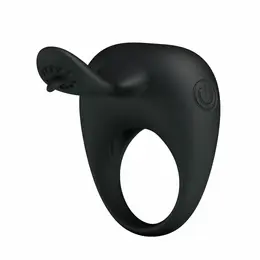 Pretty Love Vibrating Intimate Ring with Stimulating Tongue - Silicone, Black