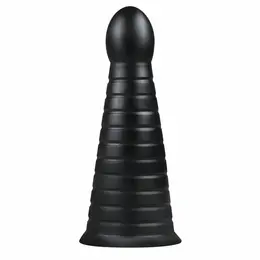 BUTTR Devil Dog silikonski rebrasti analni čep XXL crni
