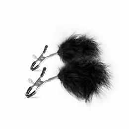 EasyToys Adjustable Nipple Clamps with Soft Feathers - Silver/Black