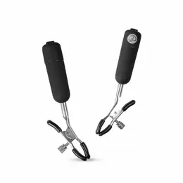 EasyToys Vibrirajuće Podesive Stege za Bradavice sa 10 Režima Vibracija, Crna