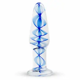 EasyToys Glass Intimate Plug Br. 23 Transparentan sa plavom spiralom, Srednji