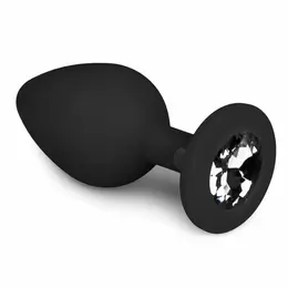 EasyToys Diamond Plug Medium Black - Silikonski intimni dodatak sa kristalnom bazom