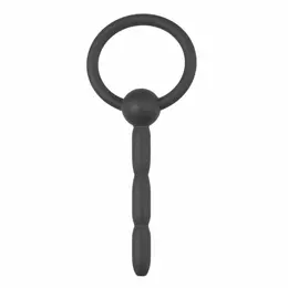 Sinner Gear Ribbed Hollow Silicone Intimate Channel Plug with Ring, Black