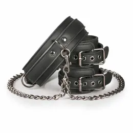 EasyToys podesiva bondage ogrlica od veštačke kože sa odvojivim lisicama