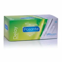 Pasante Delay 144 pcs - Transparent Latex Condoms with Comfort Fit 53 mm