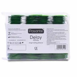 Pasante Delay 144 pcs - Transparent Latex Condoms with Comfort Fit 53 mm
