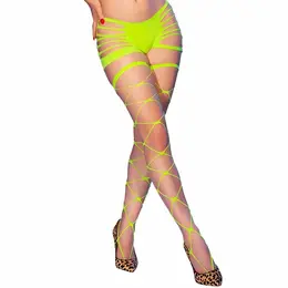 Chilirose CR-4867 Neon zelene mrežaste hulahopke bez stopala, S/M, UV reaktivne