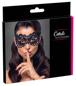 Cottelli ACCESSOIRES Black Embroidered Lace Eye Mask with Integrated Eye Holes