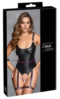 Cottelli Bondage bodi M mat crni i ljubičasti podesiv sa restrikcijama za ruke