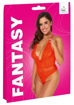 Cottelli Fantasy bodi neon koral L/XL - čipka i til podesivi bodi