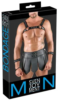 Svenjoyment Bondage Gladijator Set S - Grudi Harness i Suknja, Crni Mat