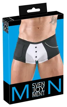 Svenjoyment Muske Pantalone Konobarskog Stila XL Crno-Bele sa Dekorativnim Lancem