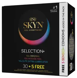 SKYN Selection+ raznovrsno pakovanje 35 veganskih kondoma bez lateksa 53 mm