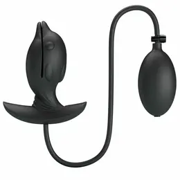 Pretty Love Inflatable Rechargeable Silicone Plug Black 10 Modes