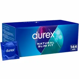 Durex Natural Slim Fit 52 mm kondomi 144-Pack – Lateks, podmazani
