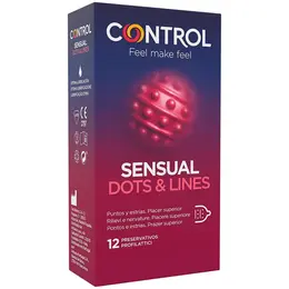 Control Sensual Dots & Lines Lateks Kondomi 12-Pack, Teksturirana Površina, 54mm