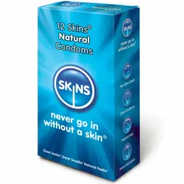 SKINS Natural Latex Transparent Condoms 12-Pack Extra Lubricated 52mm