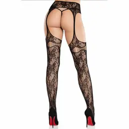 Leg Avenue Lace Fishnet Stockings with Integrated Garters Black One Size