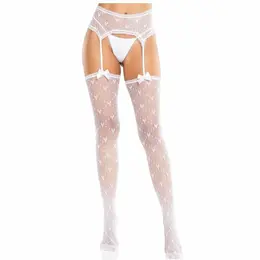 Leg Avenue Heart Stockings with Garters White - Sheer Nylon, Size Free