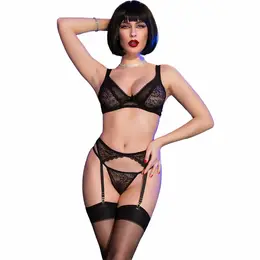 Chilirose CR 4692 Četvorodelni čipkani set donjeg veša crna veličina M