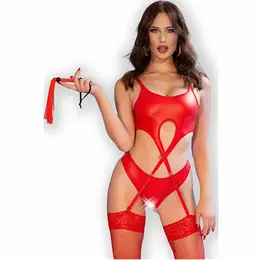 Chilirose CR 4625 Crveni Četvorodelni Set Donjeg Veša sa Eko-Kožnim Detaljima L