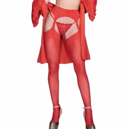 Chilirose CR 4312 Garter Stockings Red S/M - Classic Lycra 30 Den Design