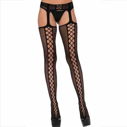 Leg Avenue Čarape sa Mrežastom Teksturom i Integrisanim Garterom Crne One Size