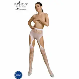 PASSION ECO S005 Beli Bodystocking - Održiv Reciklirani Materijal, One Size