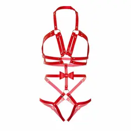 Leg Avenue Kink Harness Teddy Veganska Koža Crvena S - Podesivi O-Ring Stil