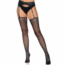 Leg Avenue Rhinestone Micro Net Garter Belt & Stockings Set One Size