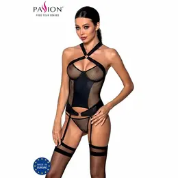 Passion Amanda S/M Ekološki Kožni Korzet sa Mrežom i Zlatnim Detaljima