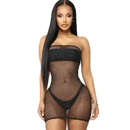 Queen Lingerie Net Body Dress with Decorative Stones S-L Black