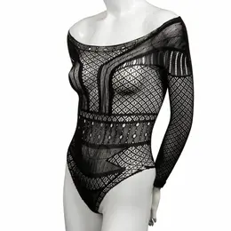 CalExotics Scandal Mesh Lace Shoulder Bodysuit One Size Crna