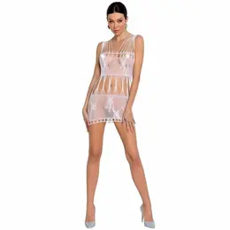 Passion BS090 Bela Mrežasta Bodystocking Mini Haljina One Size