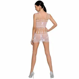 Passion BS090 Bela Mrežasta Bodystocking Mini Haljina One Size