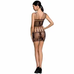 Passion BS090 Mrežasta Bodystocking Crna One Size - Rastegljivi Čipkani Dizajn