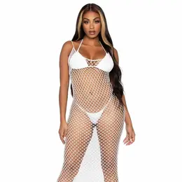 Leg Avenue Woven Twist Net Maxi Haljina, Otvorenih Leđa, One Size, Bela