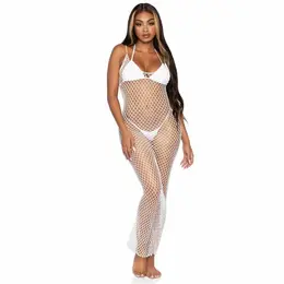 Leg Avenue Woven Twist Net Maxi Haljina, Otvorenih Leđa, One Size, Bela