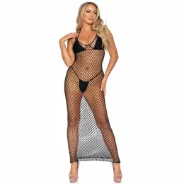 Leg Avenue Woven Twist Net Maxi Haljina, One Size, Crna Elegantna Mreža
